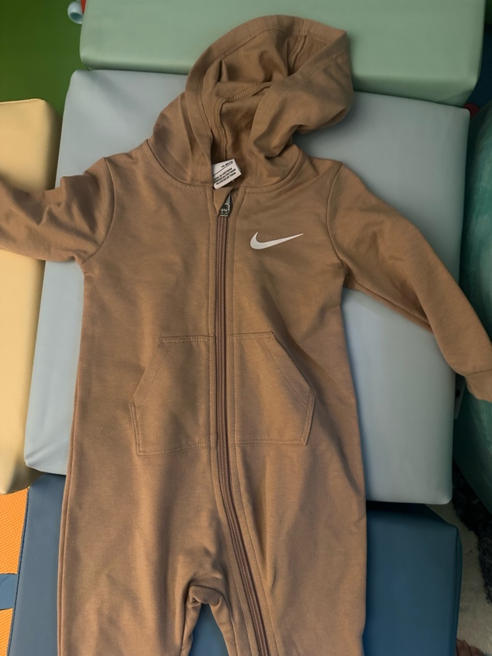 Nike Tan Brown Hooded Baby Zip Romper